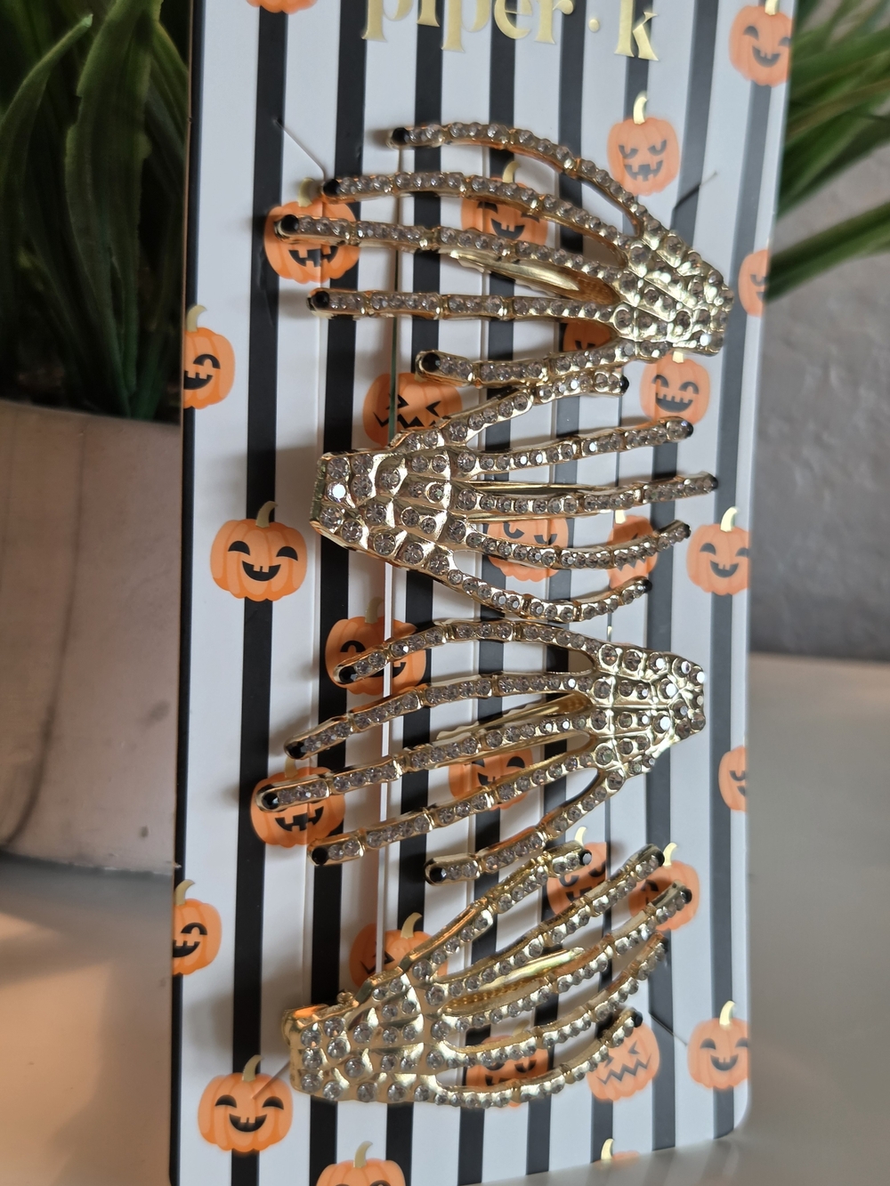 Piper•k Gold Rhinestone Skeleton Hand Hair Clips - Set of 4 - Picture 2 of 4